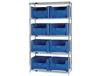 CHROME WIRE SHELVING UNITS WITH GIANT HOPPER BINS