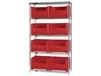 CHROME WIRE SHELVING UNITS WITH GIANT HOPPER BINS