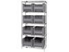 CHROME WIRE SHELVING UNITS WITH GIANT HOPPER BINS